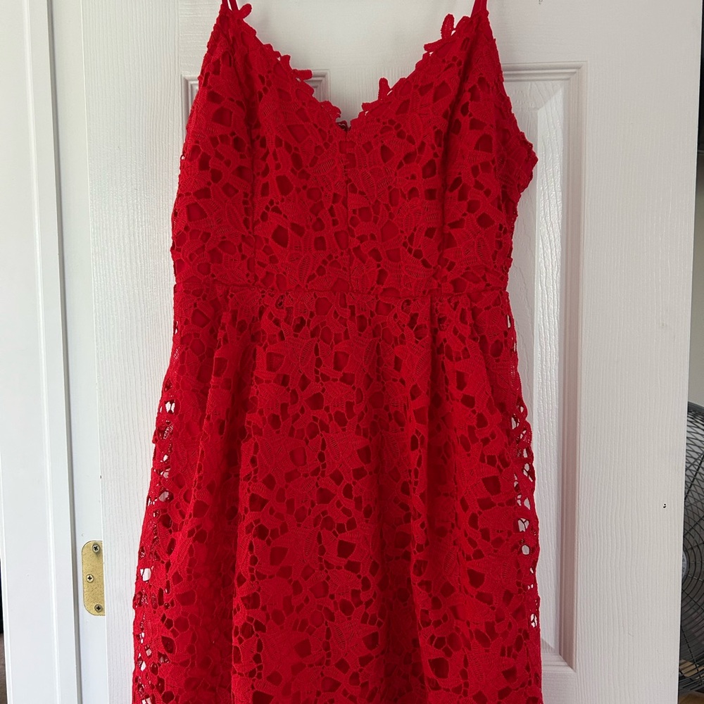 Astr Vibrant Red Lace Dress